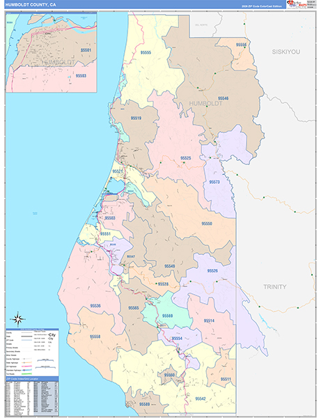 Humboldt County, CA Map Color Cast Style