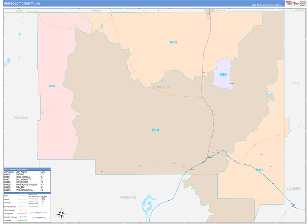 Humboldt County, NV Zip Code Map