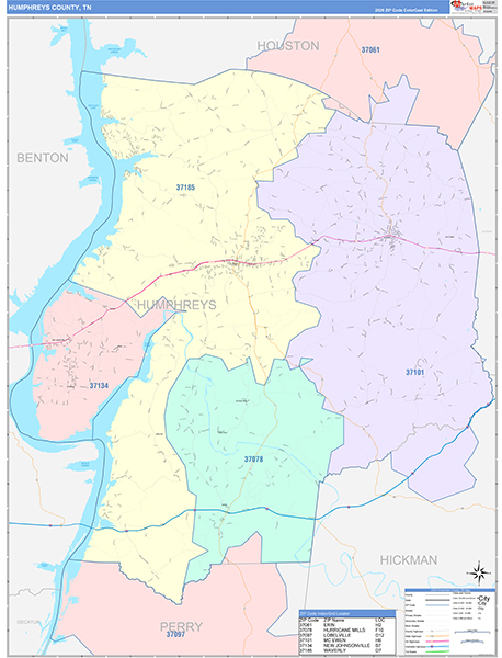 Humphreys County, TN Zip Code Map