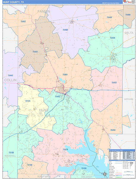 Hunt County, TX Zip Code Map