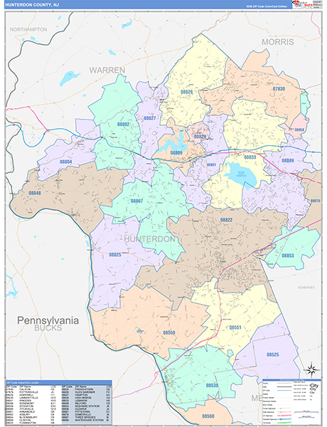 Hunterdon County, NJ Zip Code Map