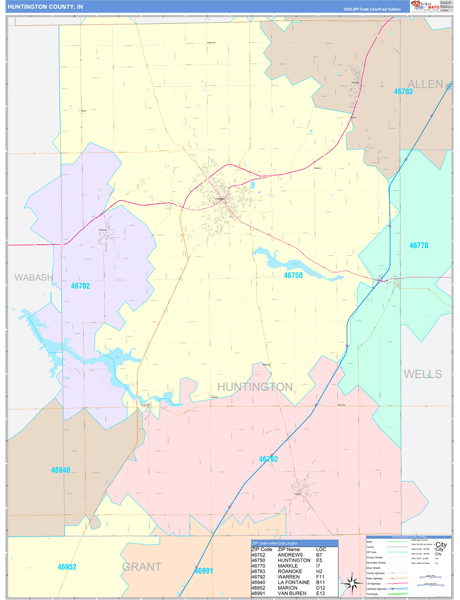 Huntington County, IN Zip Code Map