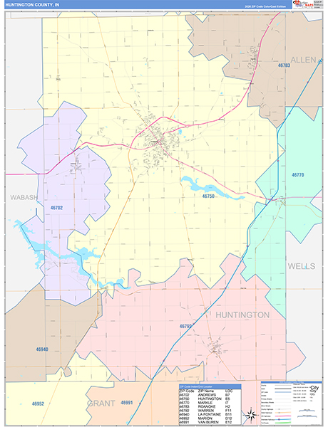 Huntington County, IN Zip Code Map