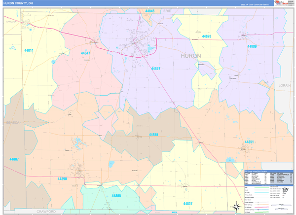 Huron County, OH Wall Map Color Cast Style