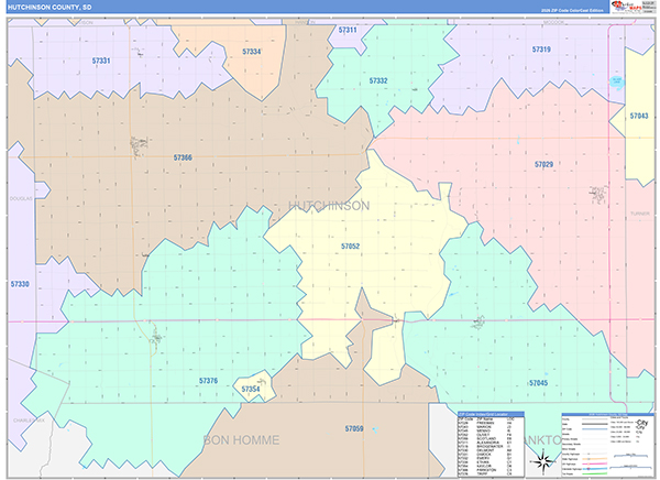 Hutchinson County, SD Zip Code Map