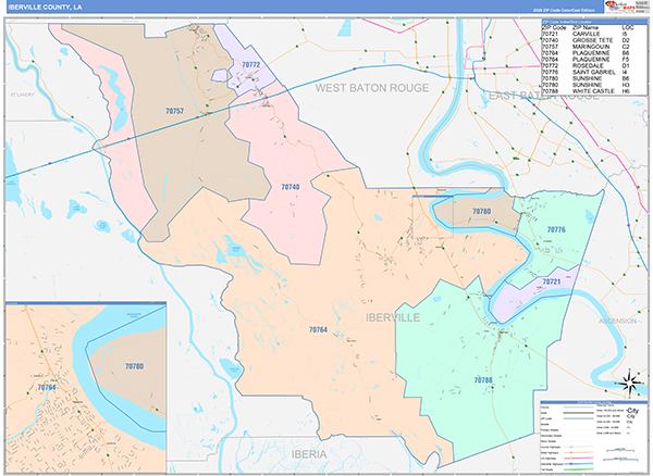 Iberville Parish (County), LA Wall Map Color Cast Style