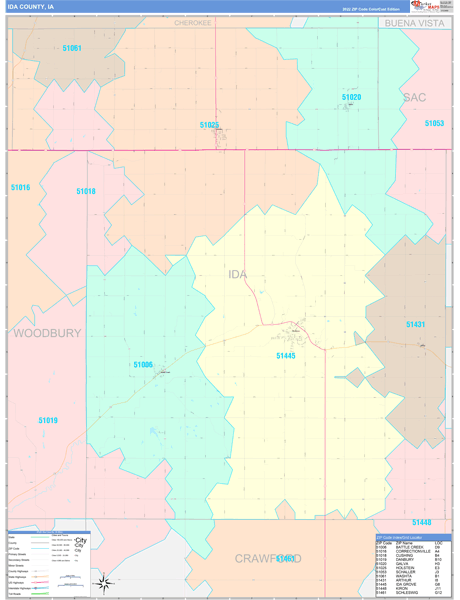 Ida County, IA Wall Map Color Cast Style