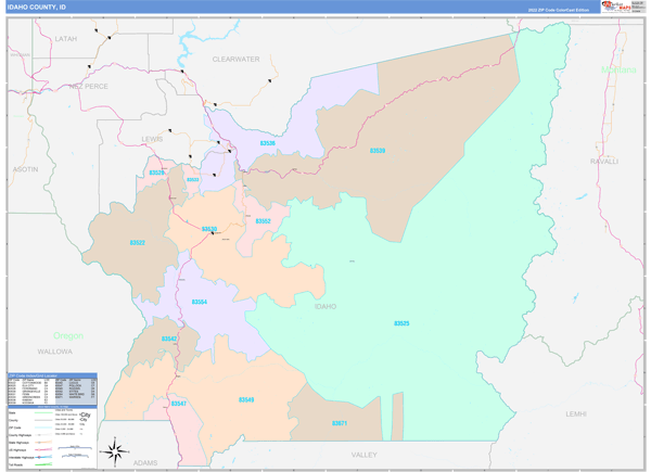Idaho County, ID Wall Map