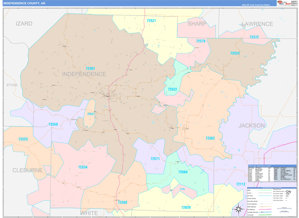Independence County, AR Zip Code Map