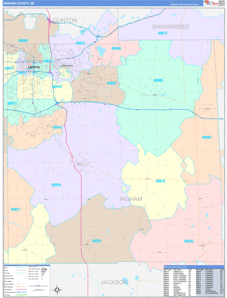 Ingham County, MI Wall Map