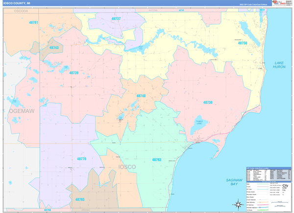 Iosco County, MI Wall Map