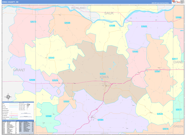 Iowa County Digital Map Color Cast Style