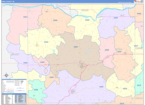 Iowa County, WI Wall Map