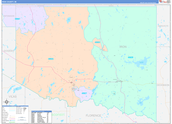 Iron County, MI Wall Map