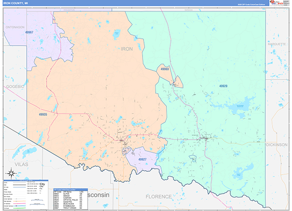 Iron County, MI Zip Code Map