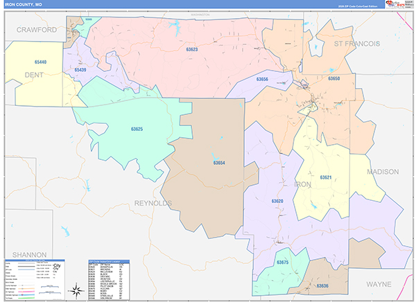 Iron County, MO Zip Code Map
