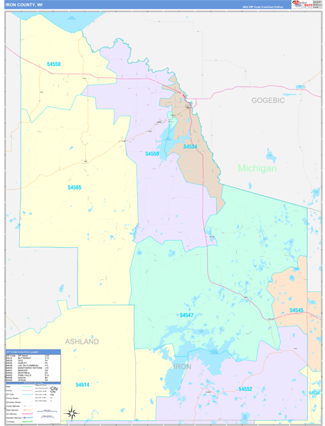 Iron County, WI Zip Code Map