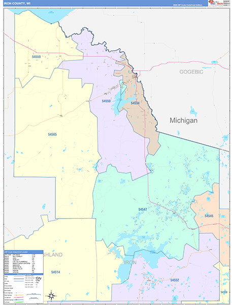 Iron County, WI Wall Map