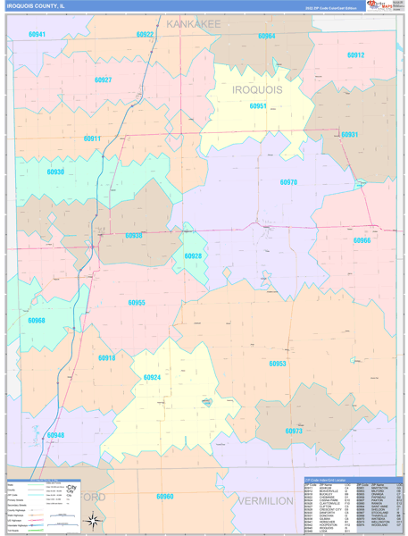 Iroquois County Digital Map Color Cast Style