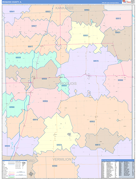 Iroquois County, IL Wall Map