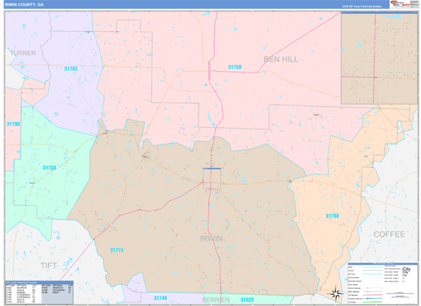 Irwin County, GA Wall Map Color Cast Style