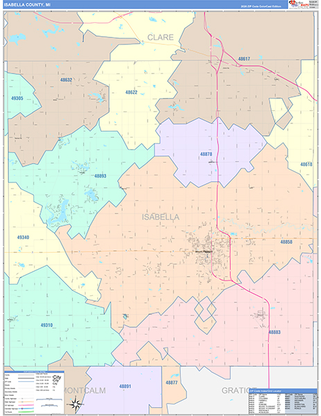Isabella County, MI Zip Code Map