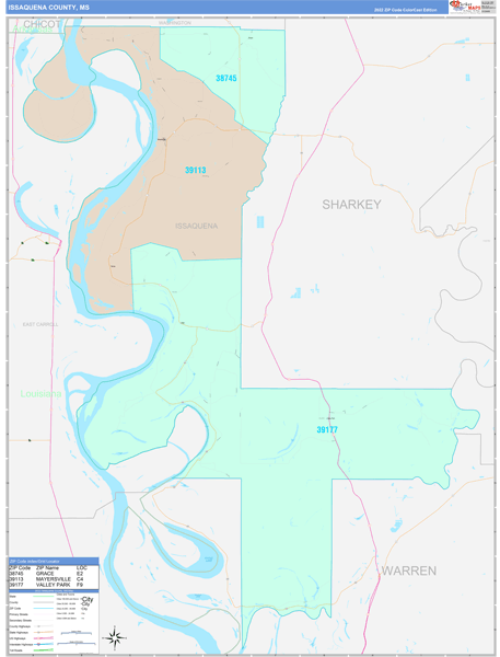 Issaquena County, MS Wall Map Color Cast Style