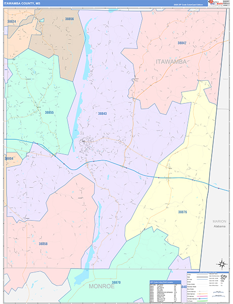Itawamba County, MS Zip Code Map