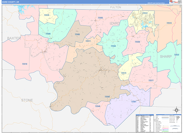Izard County, AR Zip Code Map