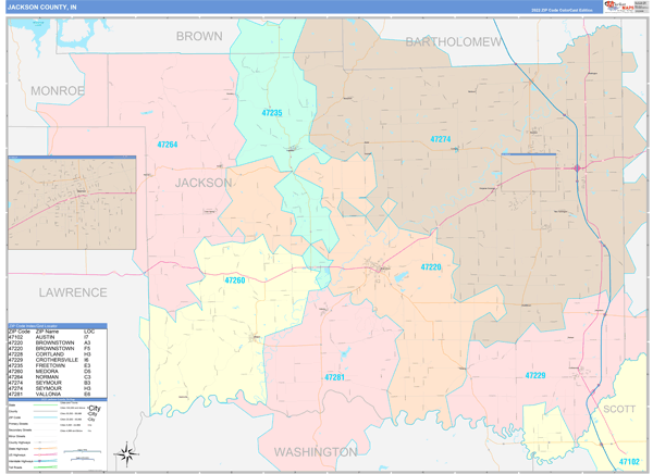 Jackson County, IN Zip Code Map