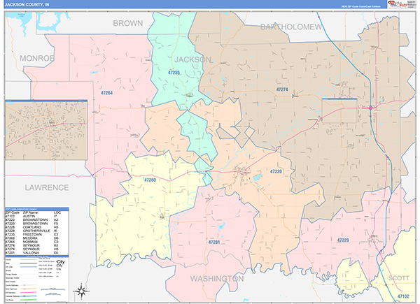 Jackson County, IN Zip Code Map