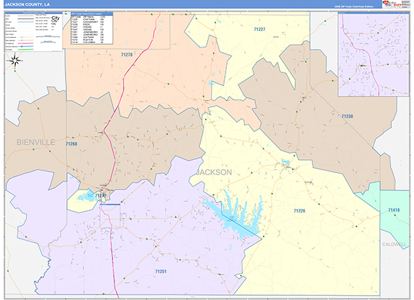 Jackson Parish (County), LA Wall Map Color Cast Style