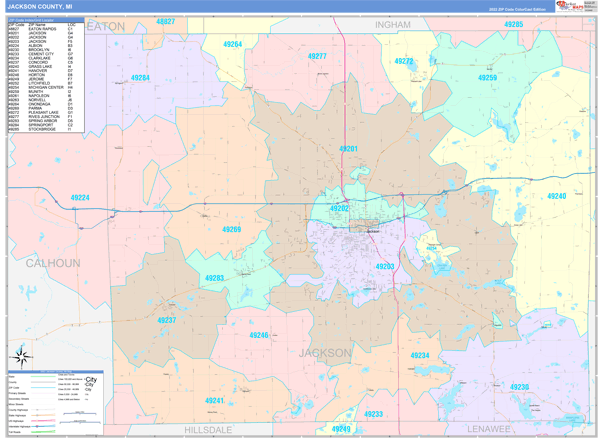 Jackson County, MI Wall Map