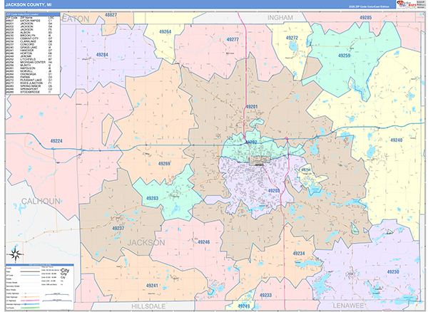 Jackson County, MI Zip Code Map