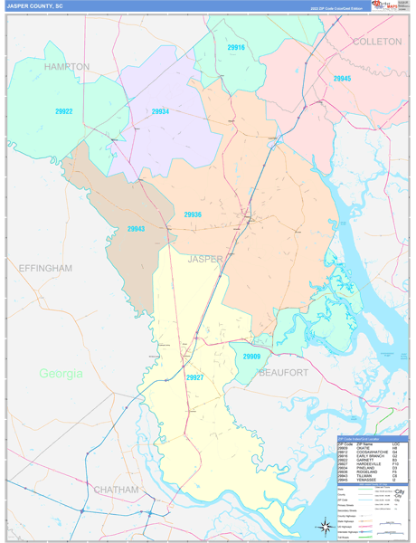 Jasper County, SC Wall Map