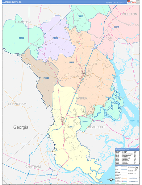 Jasper County, SC Zip Code Map