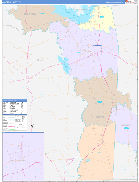 Jasper County, TX Zip Code Map