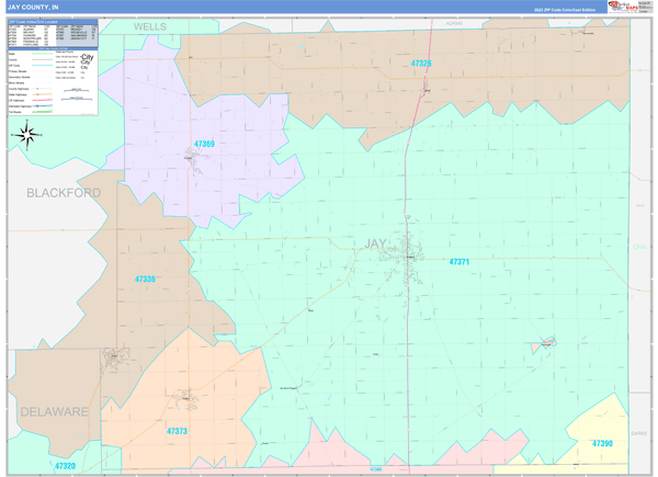 Jay County, IN Zip Code Map