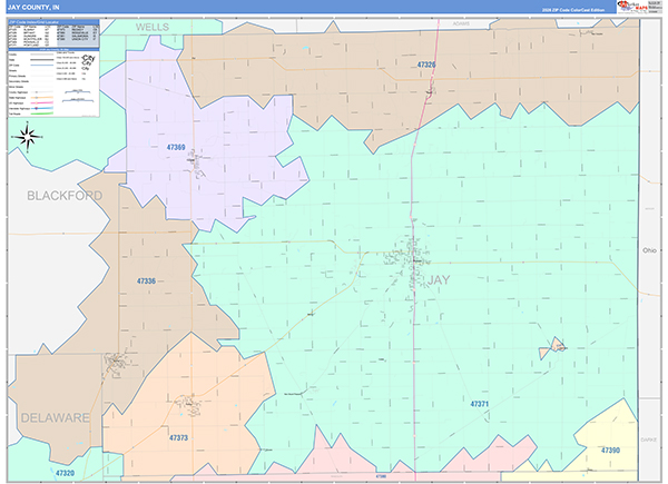 Jay County, IN Zip Code Map