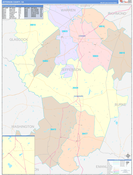 Jefferson County, GA Zip Code Map