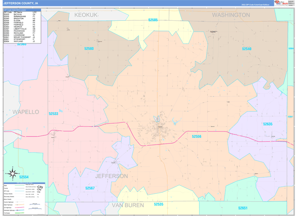 Jefferson County, IA Zip Code Map