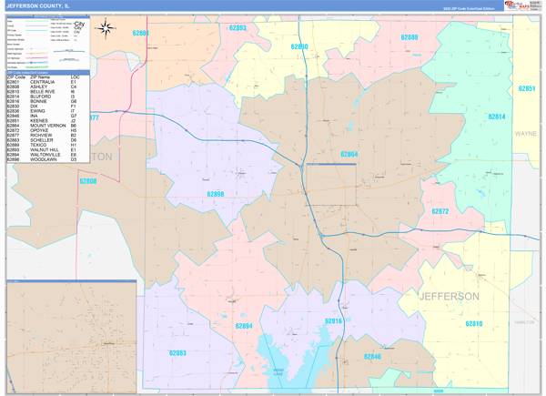 Jefferson County, IL Wall Map