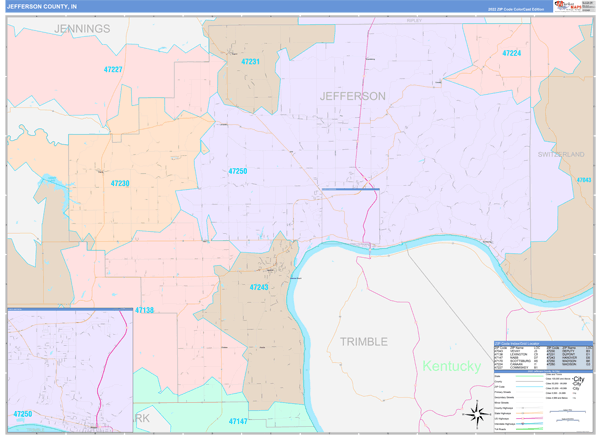 Jefferson County, IN Map Color Cast Style