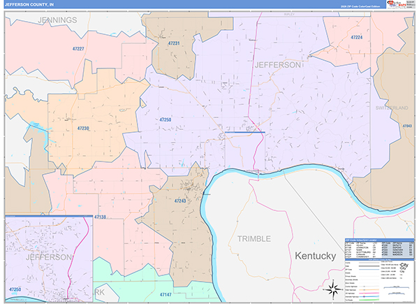 Jefferson County, IN Zip Code Map