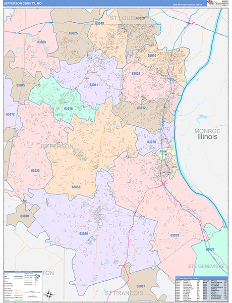 Jefferson County, MO Map Color Cast Style