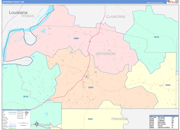 Jefferson County, MS Zip Code Map