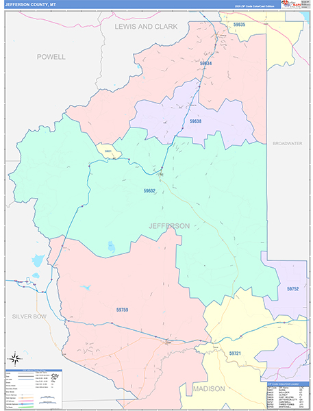 Jefferson County, MT Wall Map