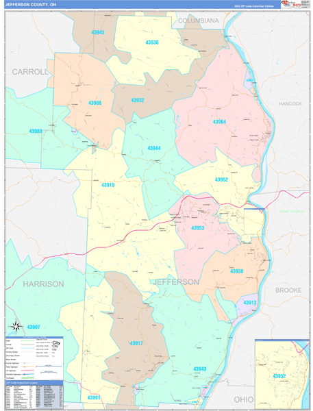 Jefferson County, OH Zip Code Map