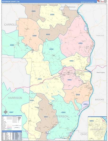 Jefferson County, OH Zip Code Map