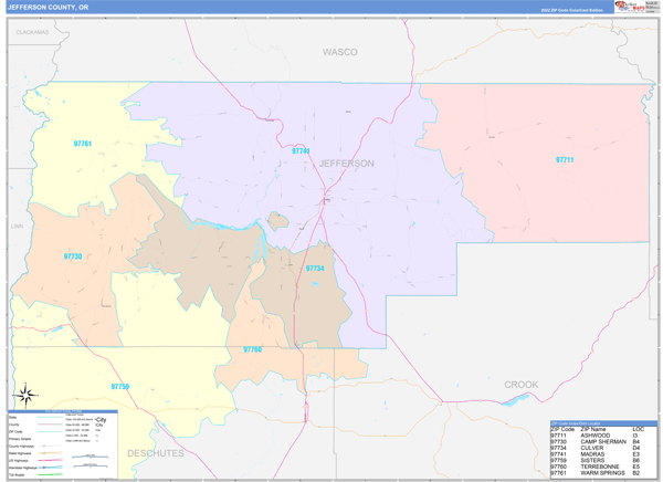 Jefferson County, OR Wall Map